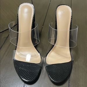 Clear Black Block Heel Mule (Size 9)